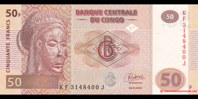 Photographie réelle : Congo - RD - p097B - 50 francs - 04.01.2022 - Banque Centrale du Congo | MonnaiesDuMonde.net