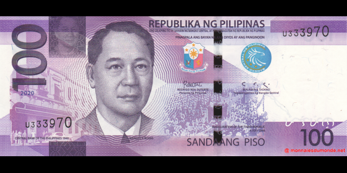 Spécimen de collection : Philippines - p222(2020) - 100&nbsp;Piso - 2020 - Bangko Sentral ng Pilipinas | MonnaiesDuMonde.net