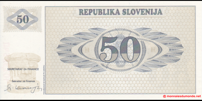 Étude du papier-monnaie : Slovénie - p05 - 50&nbsp;tolarjev - 1990 - Republika Slovenija | MonnaiesDuMonde.net