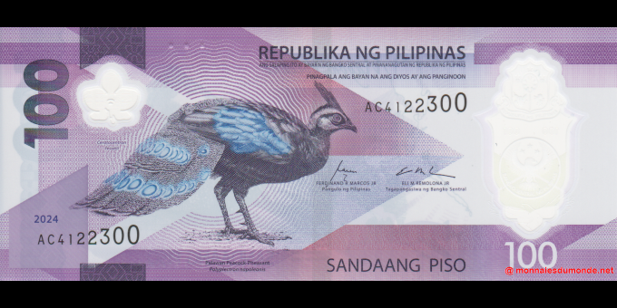 Étude du papier-monnaie : Philippines - pW238 - 100&nbsp;Piso - 2024 - Bangko Sentral ng Pilipinas | MonnaiesDuMonde.net