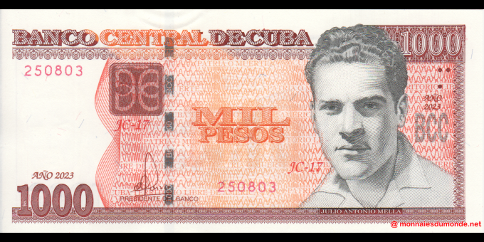 Spécimen de collection : Cuba - p132c - 1 000 Pesos - 2023 - Banco Central de Cuba | MonnaiesDuMonde.net
