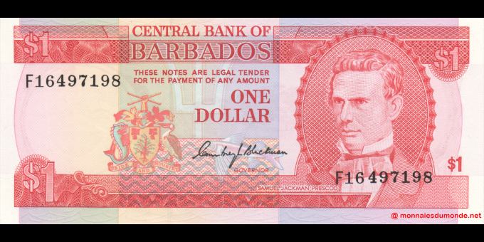 Ma Collection de billets : Barbade - p29 - 1 Dollar - 1973 - Central Bank of Barbados | MonnaiesDuMonde.net