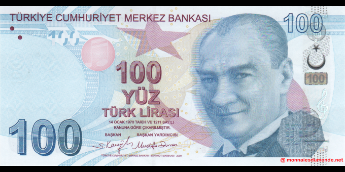 Photographie réelle : Turquie - p226e - 100&nbsp;Türk Lirası - L. 1970 / 2009 - Türkiye Cumhuriyet Merkez Bankası | MonnaiesDuMonde.n