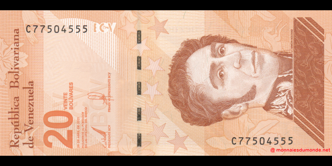 Ma Collection de billets : Venezuela - p117a - 20 Bolívares - 29.04.2021- Banco Central de Venezuela | MonnaiesDuMonde.net
