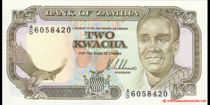 Photographie réelle : Zambie - p29 - 2 Kwacha - ND (1989) - Bank of Zambia | MonnaiesDuMonde.net