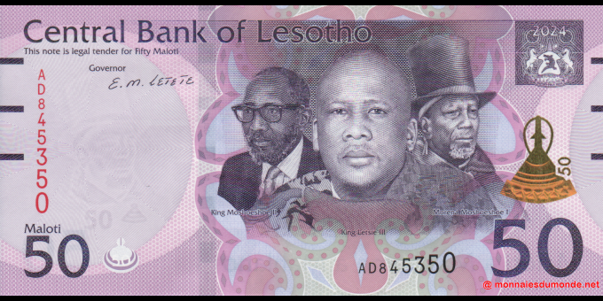 Ma Collection de billets : Lesotho - p28b - 50 Maloti - 2024 - Central Bank of Lesotho | MonnaiesDuMonde.net