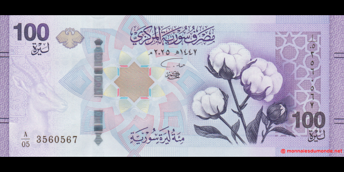 Ma Collection de billets : Syrie - p122 - 100 Syrian Pounds - 1447 (2025) - Central Bank of Syria | MonnaiesDuMonde.net