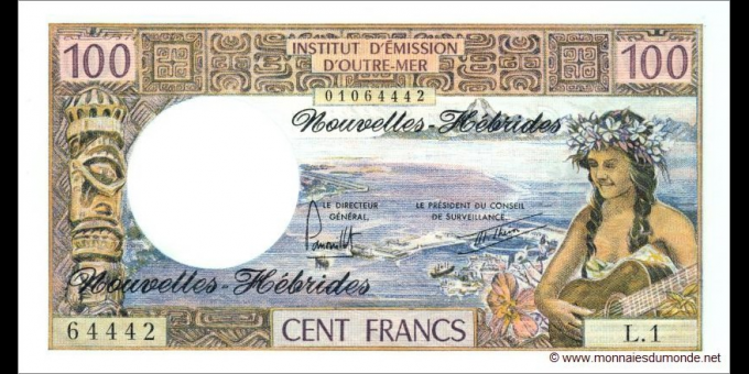 Spécimen de collection : Nouvelles-Hébrides - p18d - 100 Francs - ND (1970 - 1977) - Institut d'Émission d'Outre-Mer | MonnaiesD
