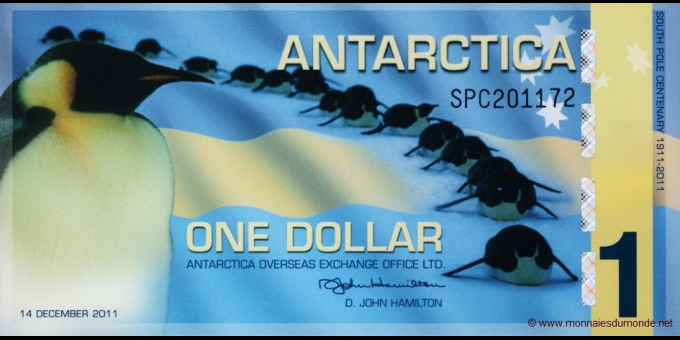 Photographie réelle : Antarctique - pNL08 - 1&nbsp;Dollar - 14.12.2011 - Antarctica Overseas Exchange Office LTD | MonnaiesDuMonde.