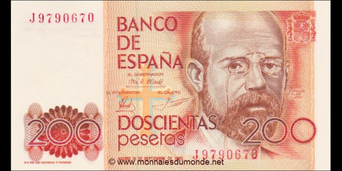Spécimen de collection : Espagne - p156 - 200&nbsp;Pesetas - 16.09.1980 - Banco de España | MonnaiesDuMonde.net