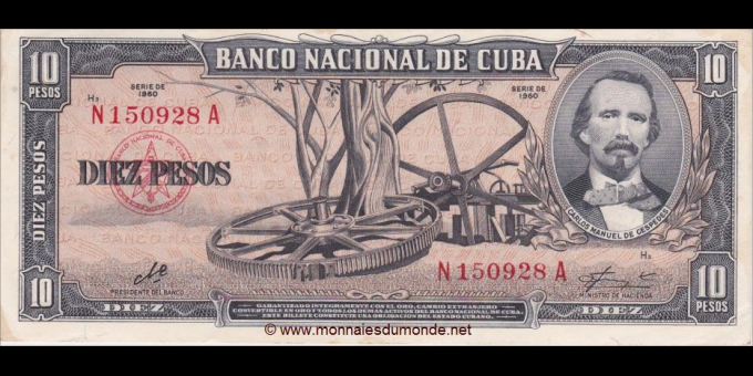 Photographie réelle : Cuba - p088c - 10 Pesos - 1960 - Banco Nacional de Cuba | MonnaiesDuMonde.net
