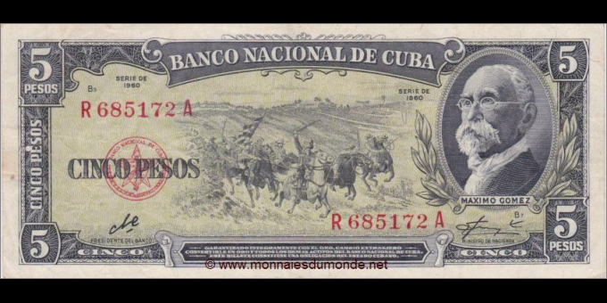 Spécimen de collection : Cuba - p091c - 5&nbsp;Pesos - 1960 - Banco Nacional de Cuba | MonnaiesDuMonde.net
