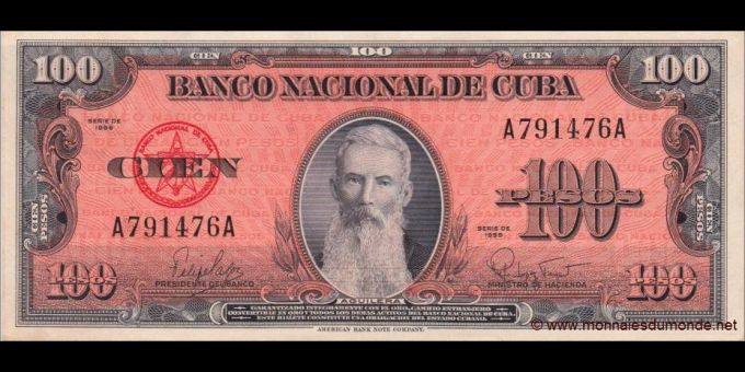 Ma Collection de billets : Cuba - p093 - 100&nbsp;Pesos - 1959 - Banco Nacional de Cuba | MonnaiesDuMonde.net