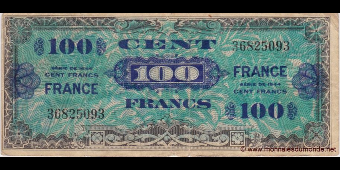 Étude du papier-monnaie : France - p123a - 100 Francs - 1944 - Forces Alliées | MonnaiesDuMonde.net