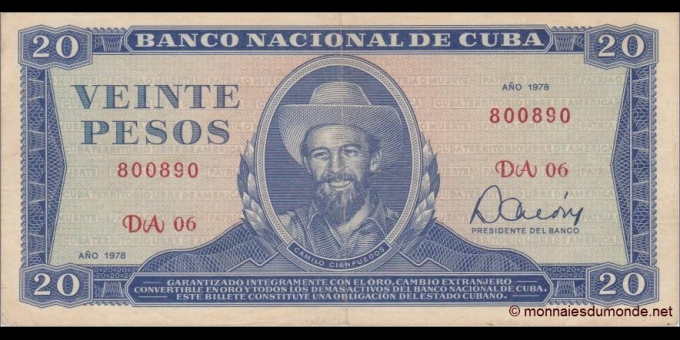Photographie réelle : Cuba - p105b - 20&nbsp;Pesos - 1978 - Banco Nacional de Cuba | MonnaiesDuMonde.net