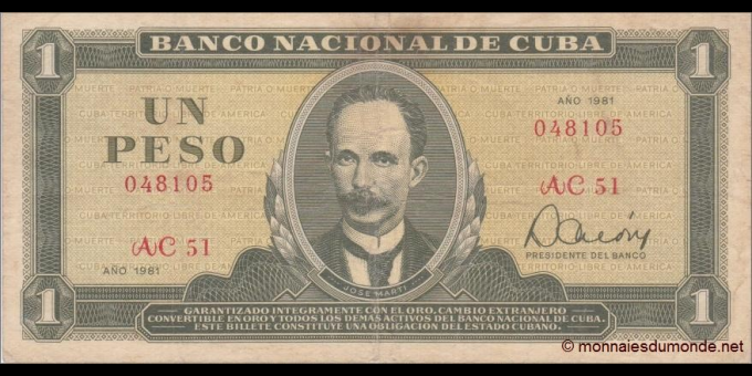 Spécimen de collection : Cuba - p102b - 1 Peso - 1981 - Banco Nacional de Cuba | MonnaiesDuMonde.net
