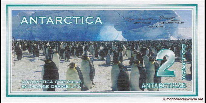 Photographie réelle : Antarctique - pNL01 - 2 Dollars - 1.03.1996 - Antarctica Overseas Exchange Office LTD. | MonnaiesDuMonde