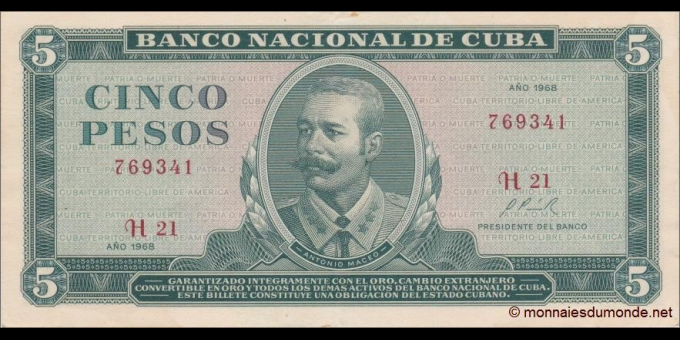 Photographie réelle : Cuba - p103a - 5 Pesos - 1968 - Banco Nacional de Cuba | MonnaiesDuMonde.net