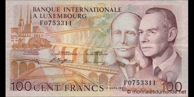 Étude du papier-monnaie : Luxembourg - p14A - 100 Francs / Frang - 1981 - Banque Internationale à Luxembourg | MonnaiesDuMonde.n