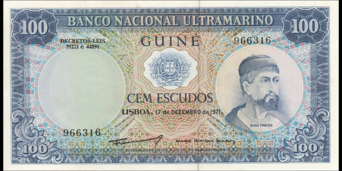 Photographie réelle : Guinée portugaise - p45a5 - 100 escudos - 1971 - Banco Nacional Ultramarino | MonnaiesDuMonde.net
