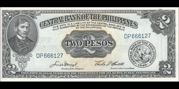 Photographie réelle : Philippines - p134d - 2&nbsp;Pesos - ND (1969) - Central Bank of the Philippines | MonnaiesDuMonde.net