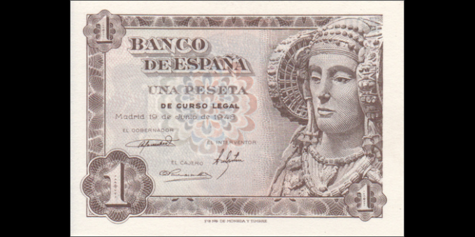 Étude du papier-monnaie : Espagne - p135 - 1&nbsp;Peseta - 19.06.1948 - Banco de España | MonnaiesDuMonde.net