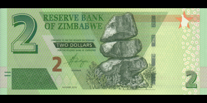 Spécimen de collection : Zimbabwe - p101a - 2 Dollars - 2019 - Reserve Bank of Zimbabwe | MonnaiesDuMonde.net