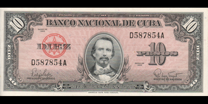Étude du papier-monnaie : Cuba - p079b - 10&nbsp;Pesos - 1960 - Banco Nacional de Cuba | MonnaiesDuMonde.net