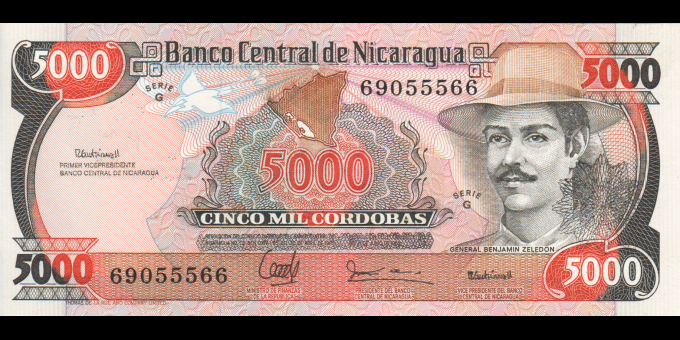 Ma Collection de billets : Nicaragua - p157 - 5 000 Córdobas - 1988 - Banco Central de Nicaragua | MonnaiesDuMonde.net