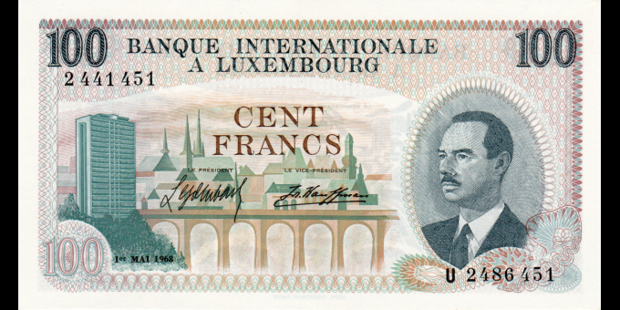 Ma Collection de billets : Luxembourg - p14 - 100 Francs - 01.05.1968 - Banque Internationale à Luxembourg | MonnaiesDuMonde.net