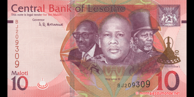 Ma Collection de billets : Lesotho - p26a - 10 Maloti - 2021 - Central Bank of Lesotho | MonnaiesDuMonde.net