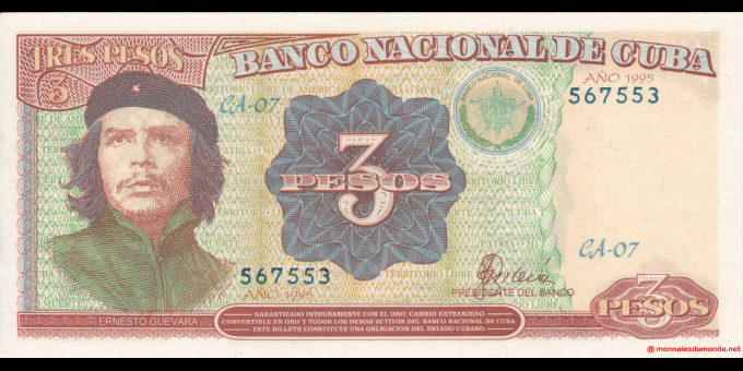 Spécimen de collection : Cuba - p113 - 3 Pesos - 1995 - Banco Nacional de Cuba | MonnaiesDuMonde.net