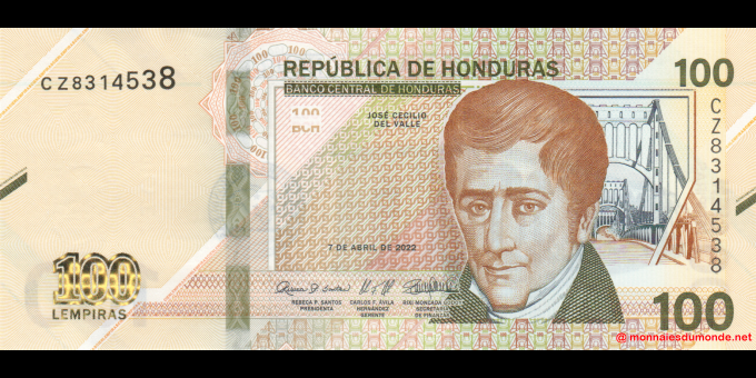 Ma Collection de billets : Honduras - p112 - 100 Lempiras - 07.04.2022 - Banco Central de Honduras | MonnaiesDuMonde.net