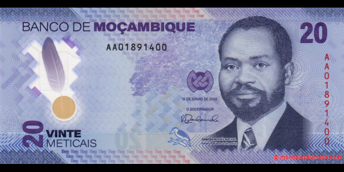 Spécimen de collection : Mozambique - p155a - 20 Meticais - 16.06.2024 - Banco de Moçambique | MonnaiesDuMonde.net