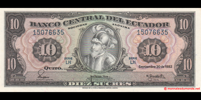 Spécimen de collection : Equateur - p114b7 - 10 Sucres - 30.09.1982 - Banco Central del Ecuador | MonnaiesDuMonde.net