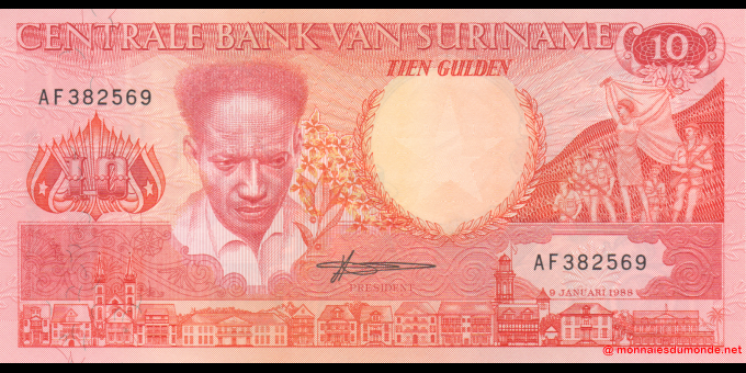 Spécimen de collection : Suriname - p131b - 10 Gulden - 09.01.1988 - Centrale Bank van Suriname | MonnaiesDuMonde.net
