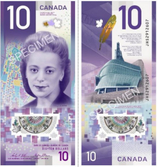 Canada : nouveau billet de 10$ 2018